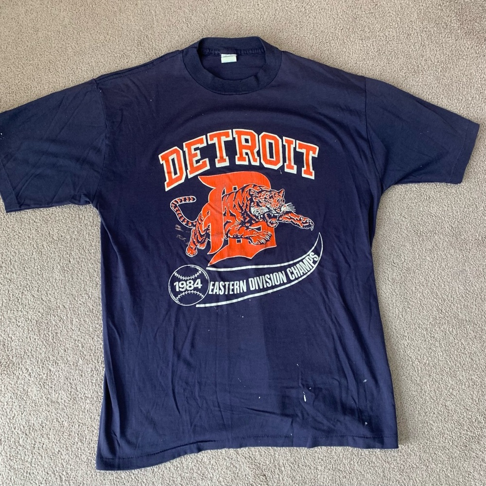 Vintage 1984 Detroit Tigers Men's T-Shirt - Navy XL